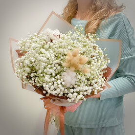 ⭐️Букет гипсофила с хлопком "Аврора"