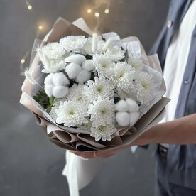 ⭐️ Букет хризантемы с хлопком "Нежность"