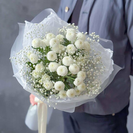 ⭐️ Букет "Жемчужный Бисер".  Хризантема с гипсофилой.