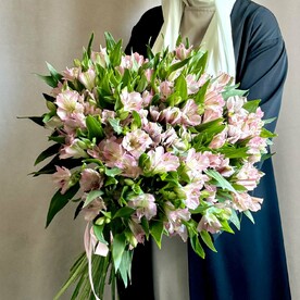 25 розовых альстромерий под ленту