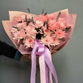 "Розовое счастье" Букет из Персиковых Хризантем