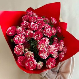 Букет из красно-белых кустовых роз M