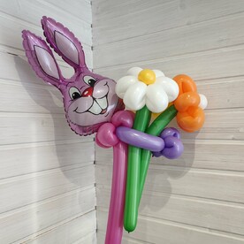 Шар - игрушка мини Заяц с букетом