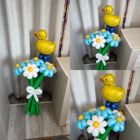 Букет из воздушных ромашек с мини фигурой