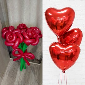 Букет воздушных роз+ гелиевые сердца