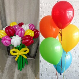 Букет цветов Тюльпанов с гелиевыми шарами