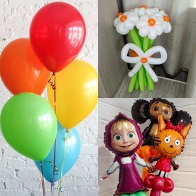 Набор из букетов Ромашек+ мини фигурки + гелиевые шары