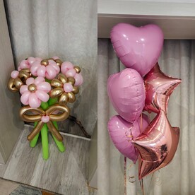 Букет цветов ромашек + 5 фольгированных шаров