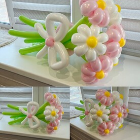 Нежный букет цветов из шаров. Ромашки белые и розовые