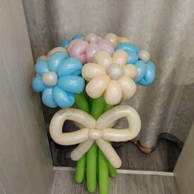 Букет цветов из шаров. Персик, Голубой и Розовый
