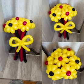 Букет жёлтых Ромашек на чёрно-красных ножках. Цветы из шаров