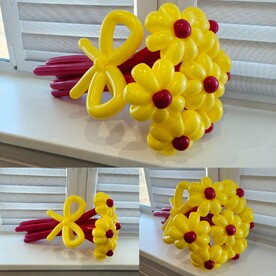 Жёлто-красный букет Ромашек. Цветы из шаров