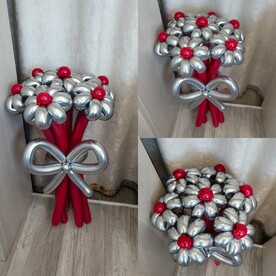 Серебристо огненный букет Ромашек. Цветы из шаров