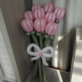 Букет цветов из 9 воздушных шаров. Розовые Тюльпаны