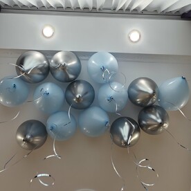 Гелиевые шары под потолок 14 шт. Хром серебро и голубые
