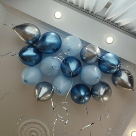 Гелиевые шары под потолок 15 шт. Хром синий, хром серебро и голубые