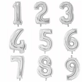 Гелиевая цифра от 1 до 9 серебро 66 см