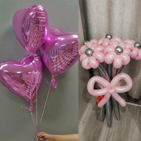 Букет цветов из шаров + фольгированные сердца