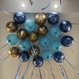 Гелиевые шары под потолок 21 шт. Хром синий, голубой и хром золото