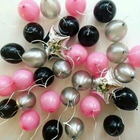 Гелеевые шары под потолок 31 шт.Чёрно-розово-серебристые шары шарики.
