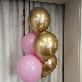 Связка из 5 шаров. Хром золото и розовые