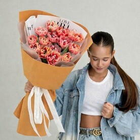 Букет из 25 тюльпана "Оранжевый персик"