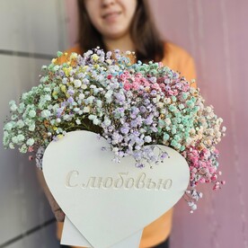 Радужная гипсофила в коробке сердце