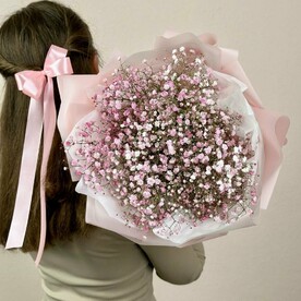 Нежный букет из 5 веточек розовой гипсофилы