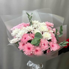 Стильный букет 🌿 хризантема розовая белая и эвкалипт