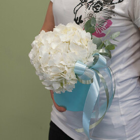 Коробка с цветами "Белая гортензия"