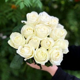 Пленительный букет из 13 роз Аваланш 60см