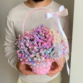 Радужная гипсофила в корзине