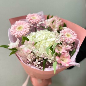 Букет «Счастливый случай»/гортензия/герберы/гипсофила/Цветы Уфы/Доставка Уфа