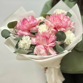 Букет комплимент/Розы французские/диантус/эвкалипт/Цветы Уфы/Доставка Уфа