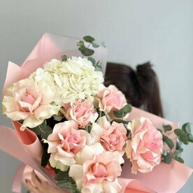 Букет «Нежность»/Гортензия/французские розы/эвкалип/Цветы Уфы/Доставка Уфа