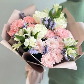 Авторский букет/кенийские розы/альстрамерия/статица/кустовая хризантема/Цветы Уфы/доставка Уфа