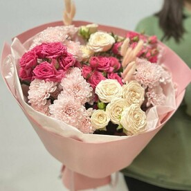 Букет/кустовые пионовидные розы/кустовая хризантема/лагурус/Цветы Уфы/Доставка Уфа