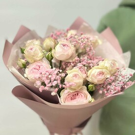 Нежный букет/гипсофила/пионовидные кустовые розы/Цветы Уфы/Доставка Уфа