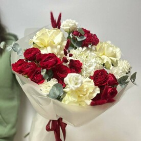 Букет «Страсть»/гортензия/ кустовая пионовидная роза/эвкалипт/ эустома/эвкалипт/сухоцветы/Цветы Уфа/Доставка Уфа