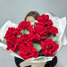 Букет красное сердце/французские розы/эвкалипт/цветы Уфы/доставка Уфа