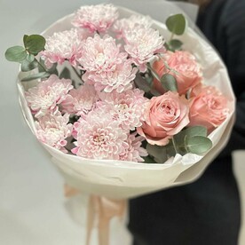 Букет весна/розы Эквадор/эвкалипт/хризантема кустовая/цветы Уфы/доставка Уфа