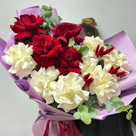 Букет Париж/французские розы/эвкалипт/лагурус/цветы Уфы/доставка Уфа