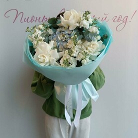 Букет снежная королева/маттиола/гортензия/эвкалипт/французские розы/цветы Уфы/доставка Уфа