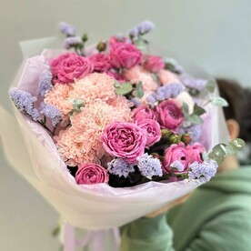 Букет эксклюзив/станица/кустовая хризантема/роза кустовая пионовидная/эвкалипт/цветы Уфы/доставка Уфа