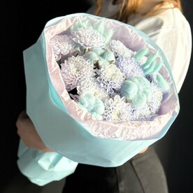 Букет авторский «Милой»/хризантема кустовая:хлопок натуральный/сухоцветы/Цветы Уфа/Доставка Уфа