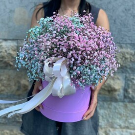 Шляпная коробка с радужной гипсофилой (арт.056)