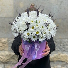 Ароматная шляпная коробка с хризантемой и лавандой (арт.004)