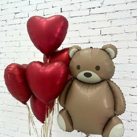 Сердечное Обаяние - Мишка с красными сердцами 45 см