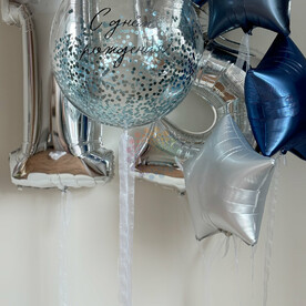 Баблс шар с конфетти и цифрами + звезды