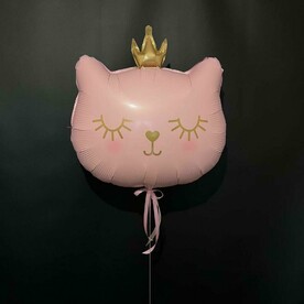 Шар фольгированный голова кошечки с короной розовая